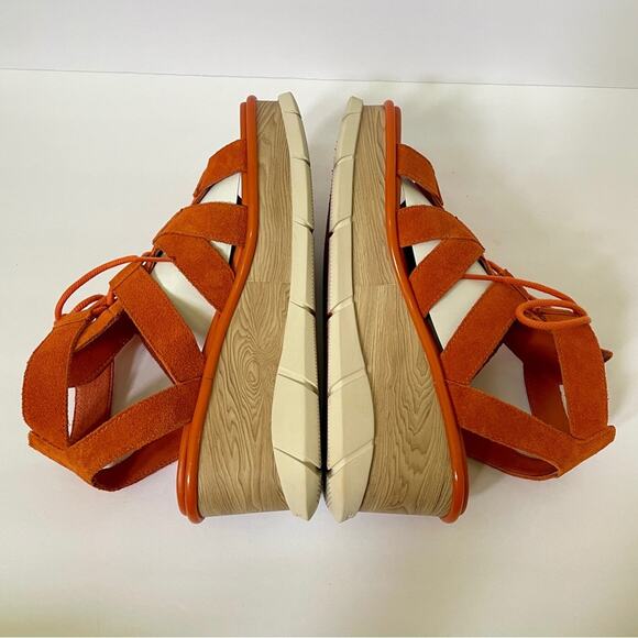 Sorel Joanie III Lace Up Wedge Sandals Orange Suede 70s Style Women’s 11 - Picture 9 of 16